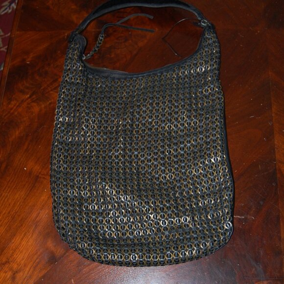 France Scomasia Italian Funky Black Shoulder Bag  W/Chain Mail Front - Picture 1 of 16